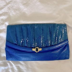 Vintage cobalt blue snakeskin clutch EUC